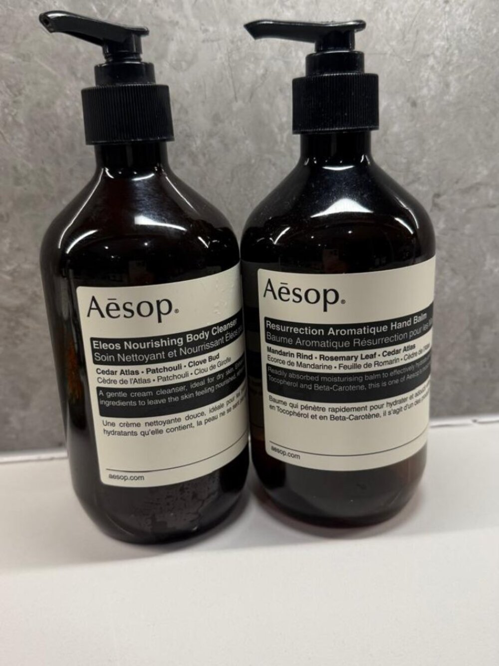Aesop EMPTY Bottles – Eleos Body Cleanser + Resurrection Hand Balm